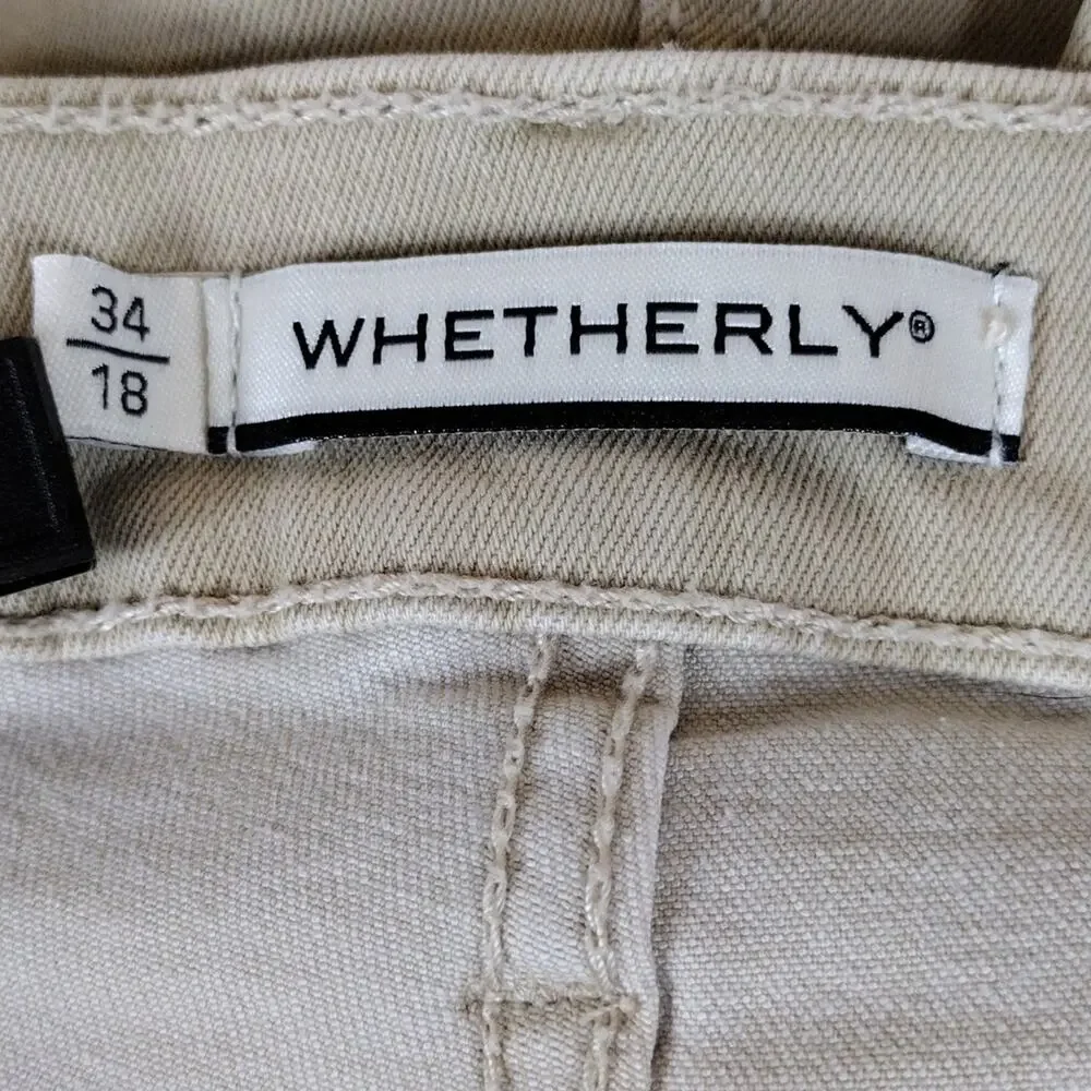 Whetherly Delon Shorts Women’s 34/18 Beige High Rise Button Fly Denim Stretch